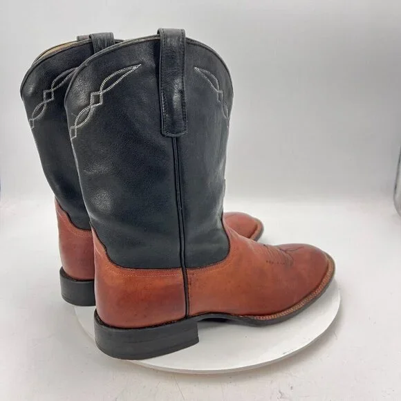 Dennard's Western Wear Men Size 9 Brown Black Color Block Leather Western Boot - Picture 5 of 16